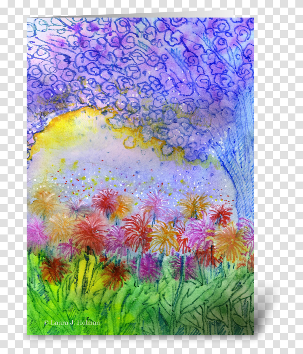 Happy Easter Whimsical Garden Greeting Card Painting, Pattern, Rug Transparent Png