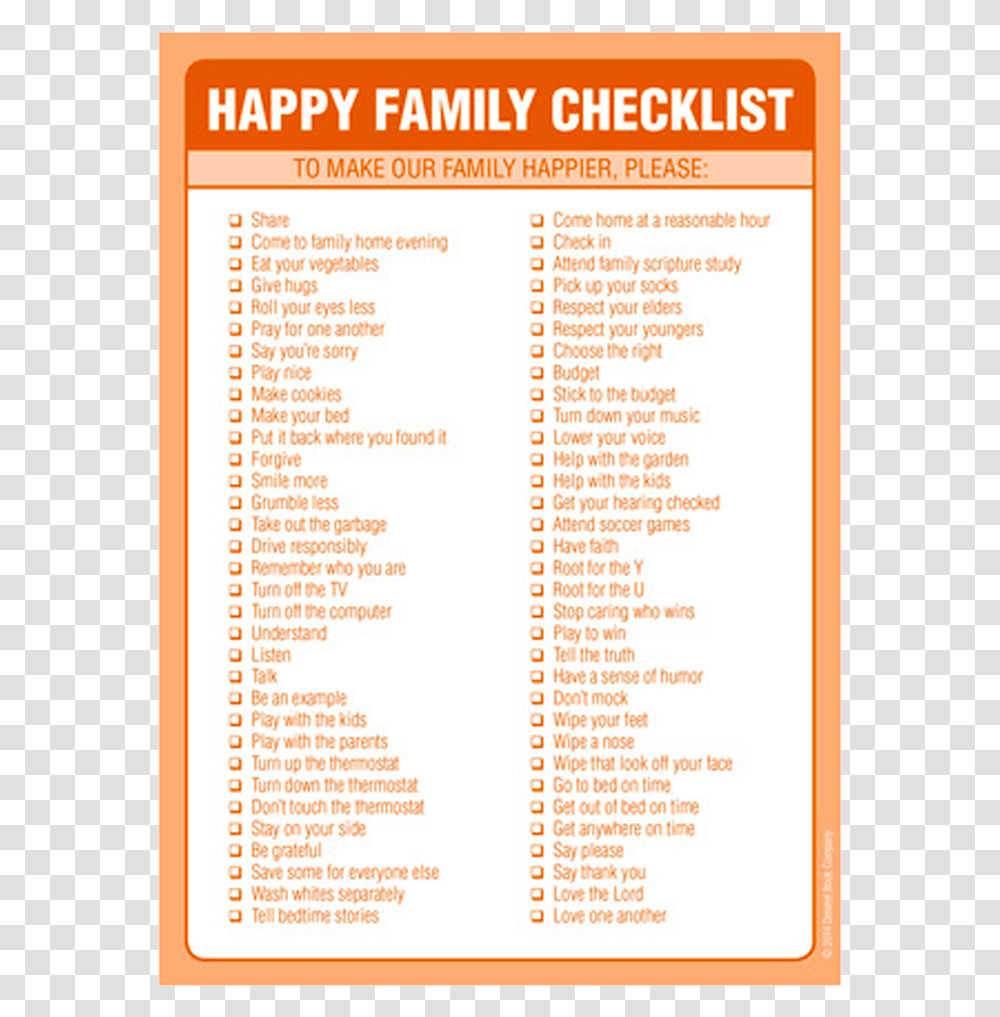 Happy Family Checklist, Page, Menu, Label Transparent Png