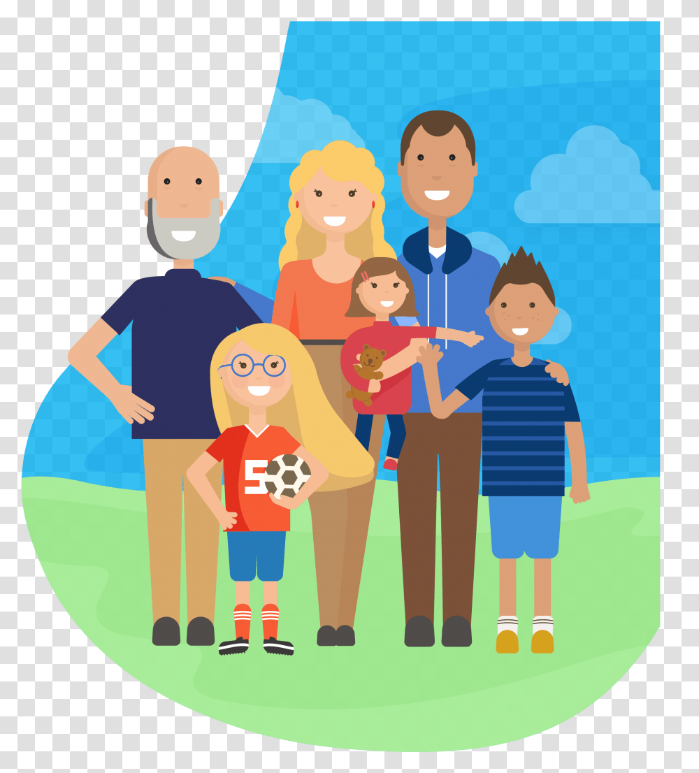 Happy Family Of Parents Three Children And A Grandfather Family Of Five, Person, People, Photography, Drawing Transparent Png