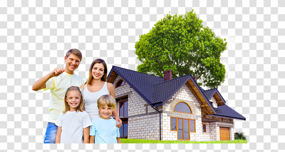 Happy Family With Home, Person, Human, People, Roof Transparent Png