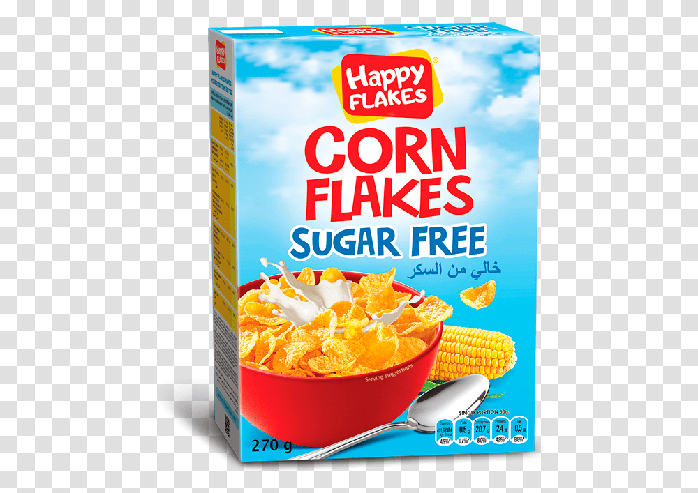Happy Flakes No Sugar 270g Corn Flakes, Spoon, Cutlery, Plant, Food Transparent Png