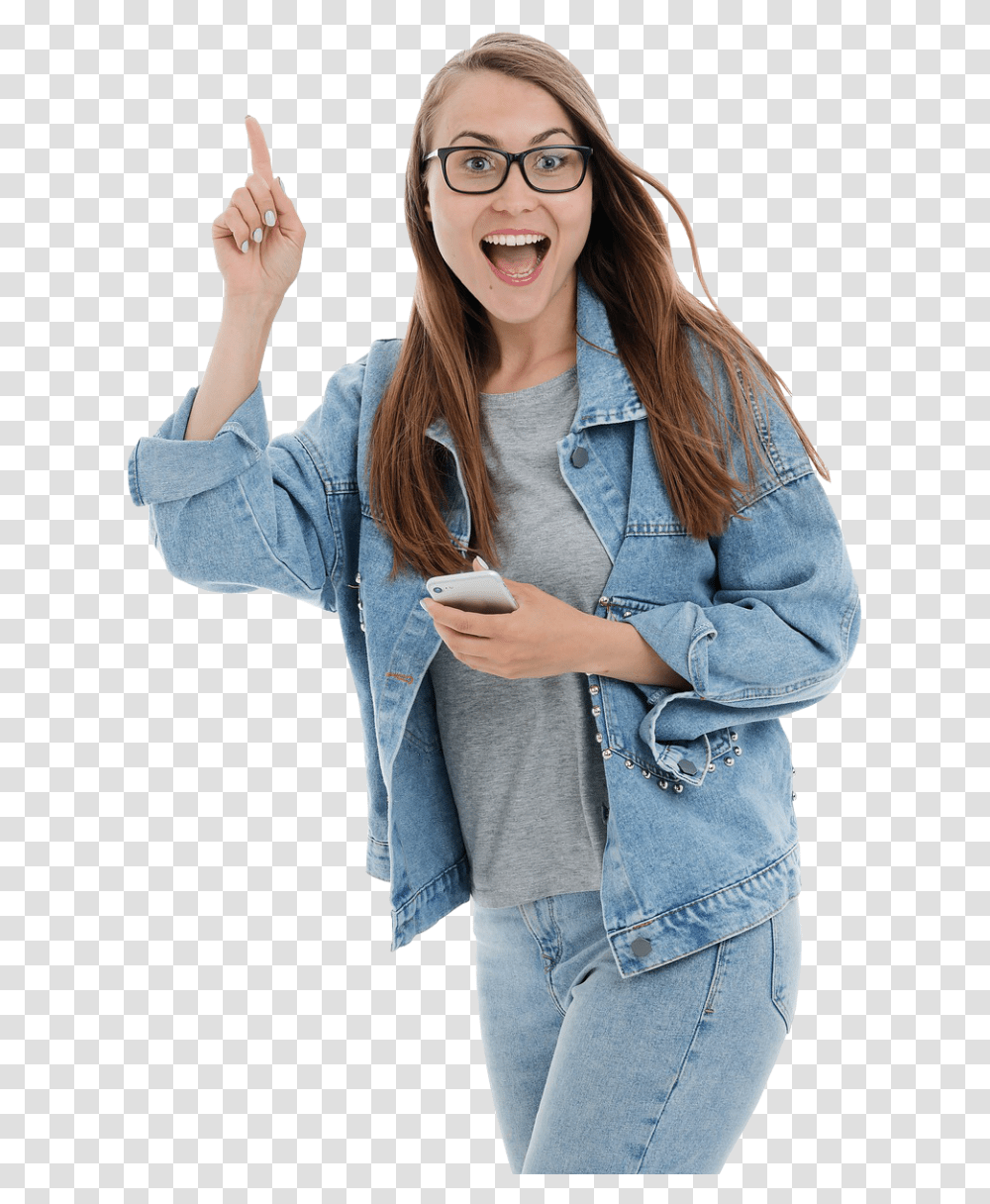 Happy Girl With Smartphone Image Girls, Person, Female, Pants Transparent Png