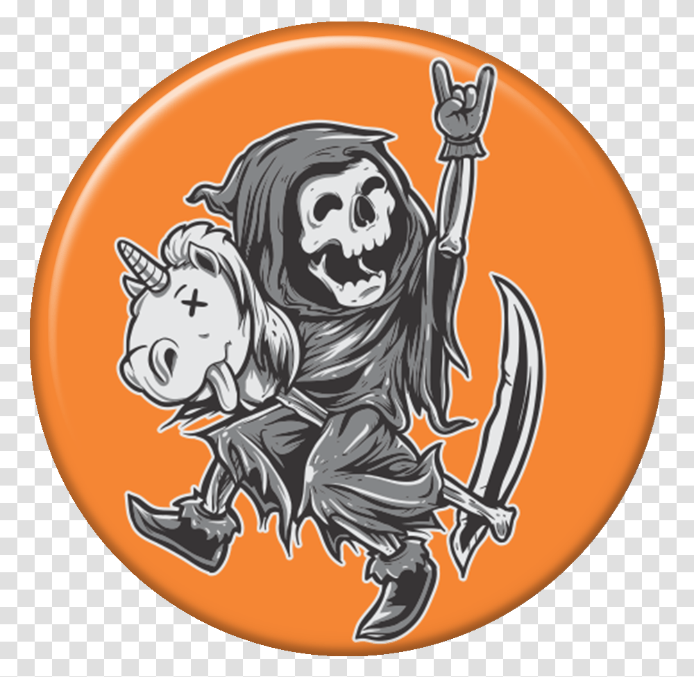 Happy Grim Reaper Grim Reaper Riding Unicorn, Hook, Logo, Trademark Transparent Png