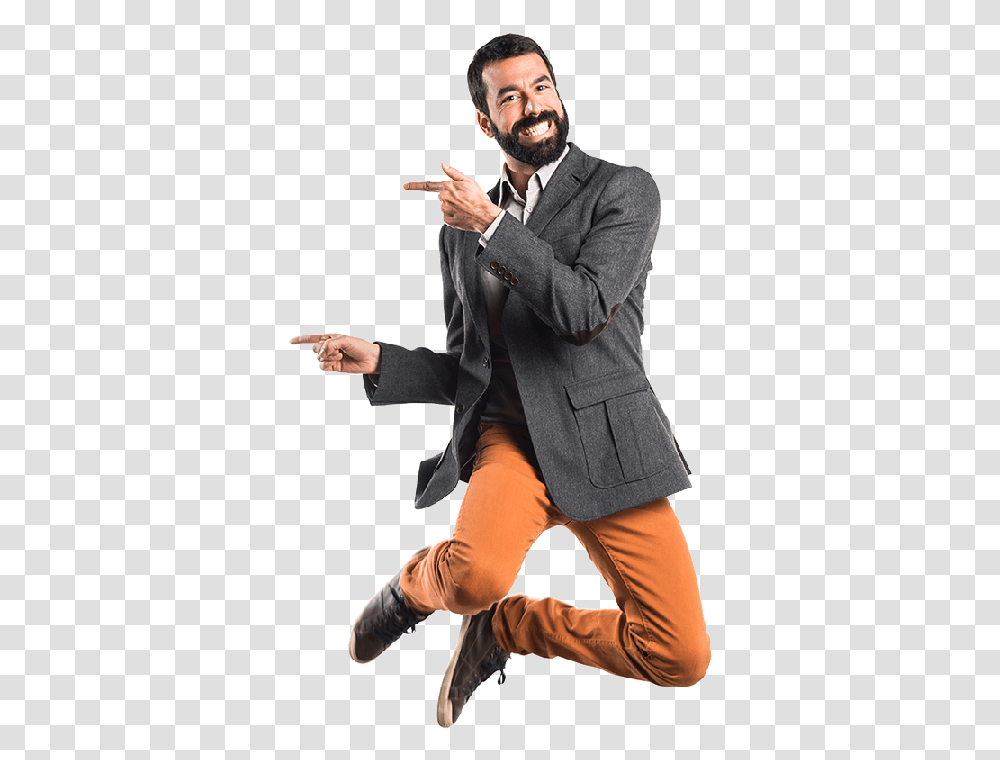 Happy Guy Jumping, Suit, Overcoat, Person Transparent Png