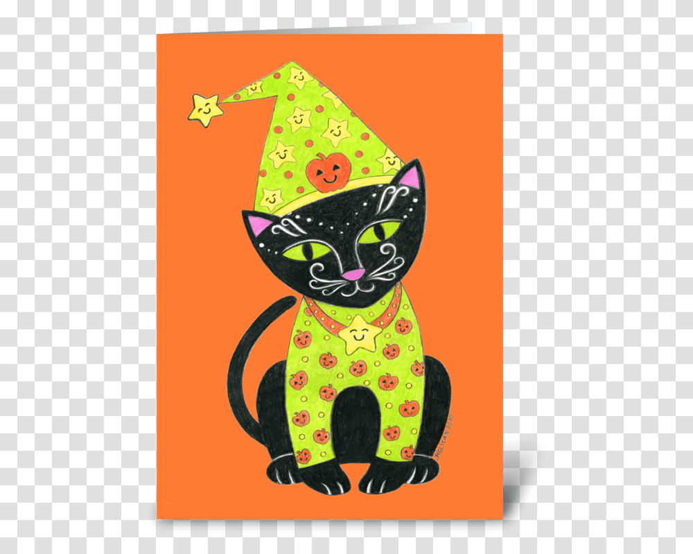 Happy Halloween Black Cat Greeting Card Black Cat, Apparel, Party Hat, Poster Transparent Png