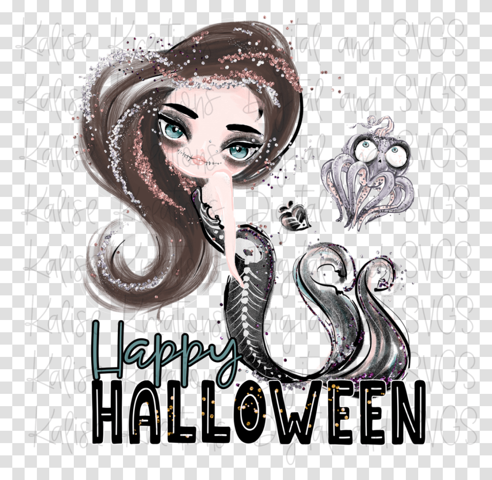 Happy Halloween Mermaid Illustration, Art, Graphics, Animal, Poster Transparent Png