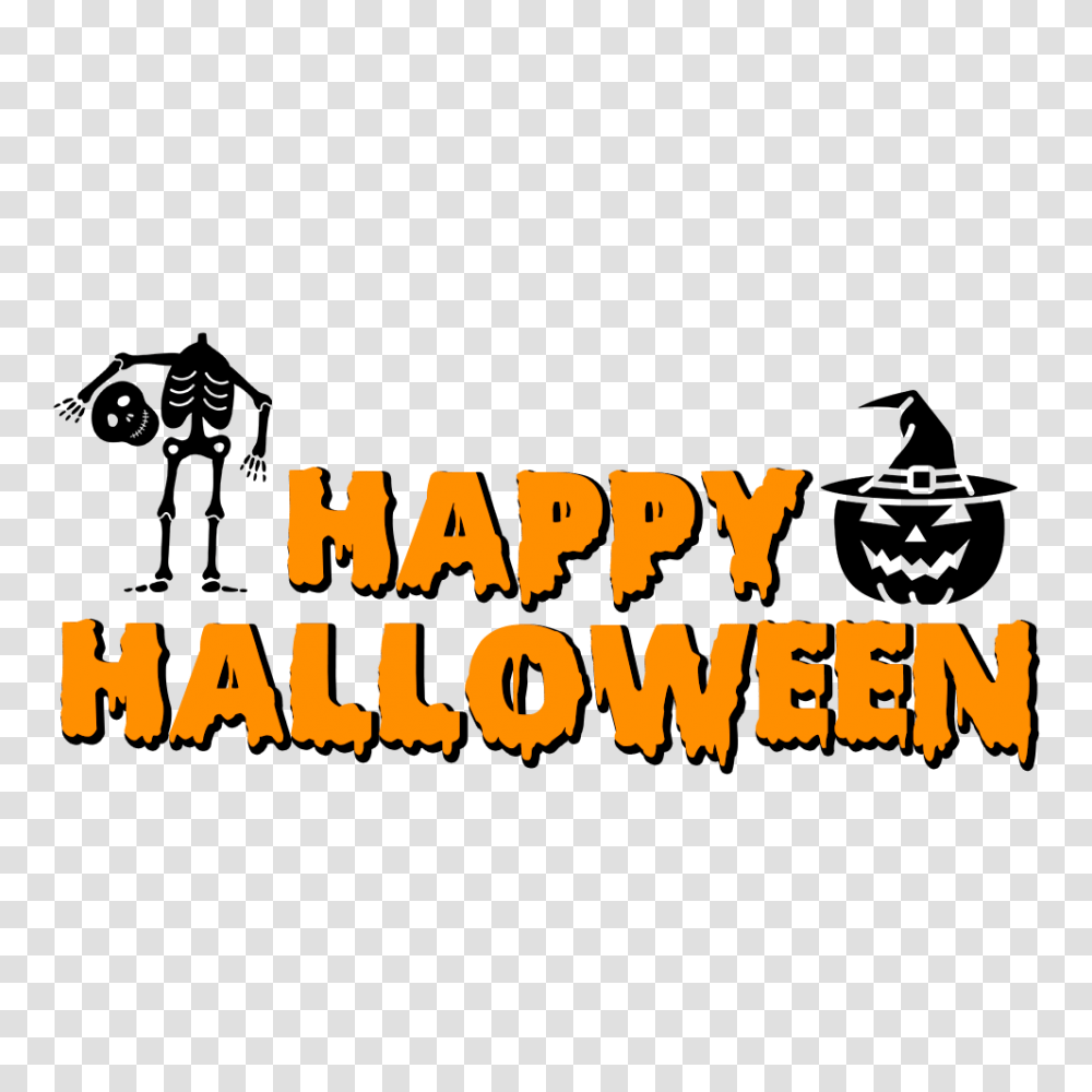 Happy Halloween Skeleton And Pumpkin With Witch Hat, Bird, Animal, Outdoors Transparent Png