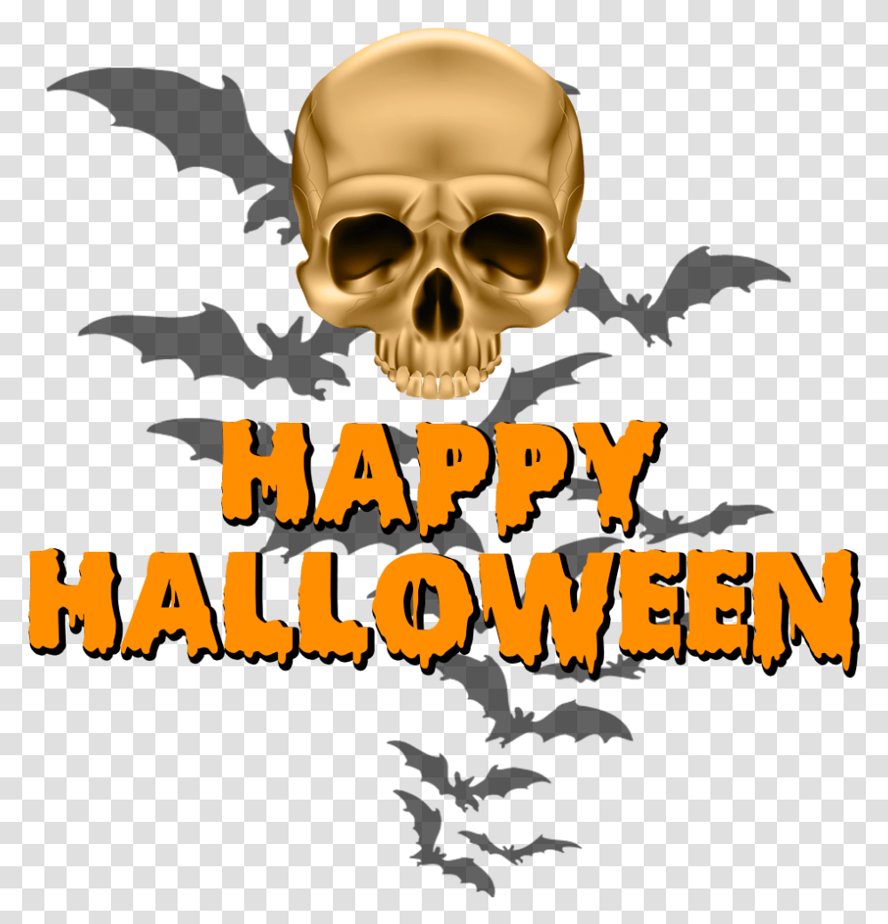 Happy Halloween Skull And Bats Halloween Clipart, Alien, Label, Poster Transparent Png