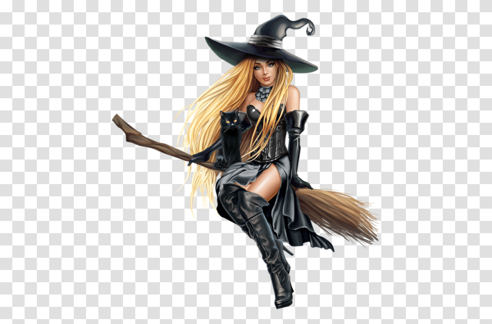 Happy Halloween Witch And Cat, Person, Costume, Hat Transparent Png
