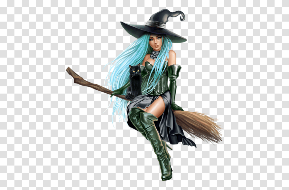 Happy Halloween Witch And Cat, Person, Elf, Costume Transparent Png