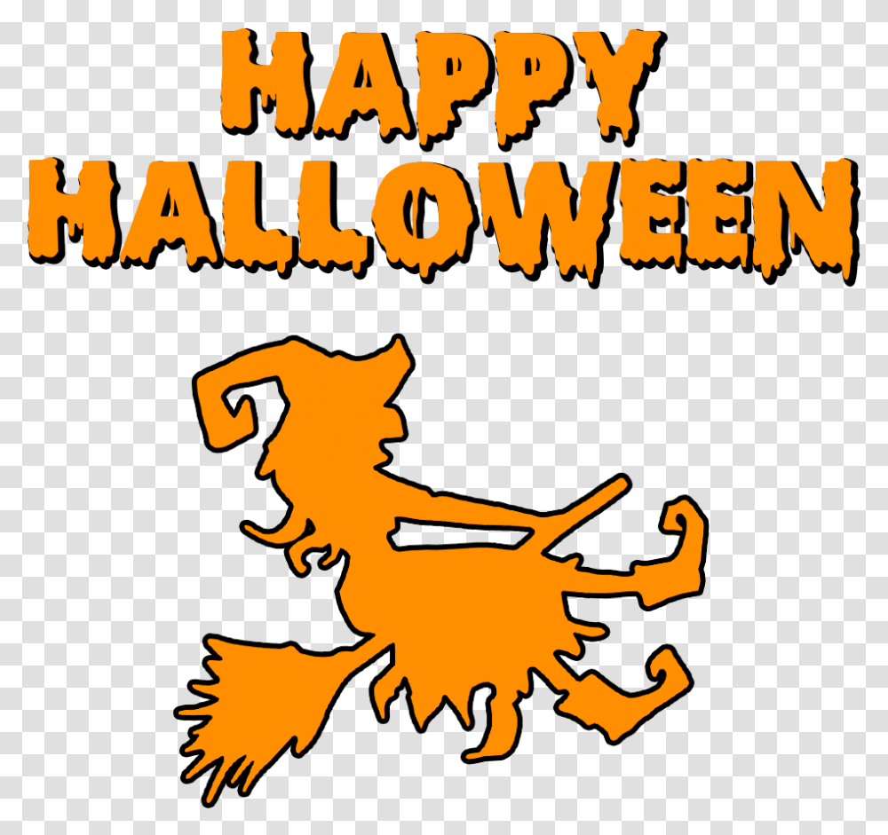 Happy Halloween Witch On A Broomstick, Poster, Advertisement, Fire Transparent Png