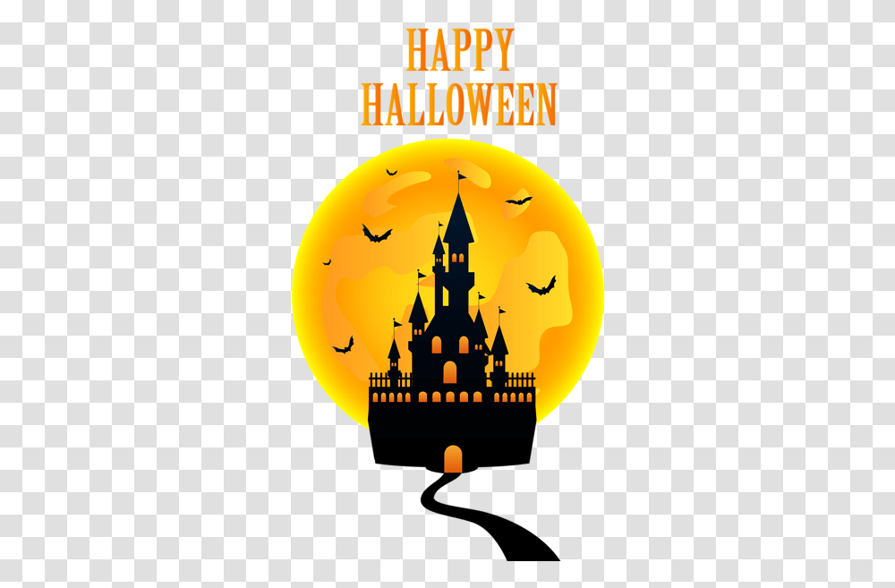 Happy Halloween With Castle Clip Clip Art, Pumpkin, Vegetable, Plant, Food Transparent Png