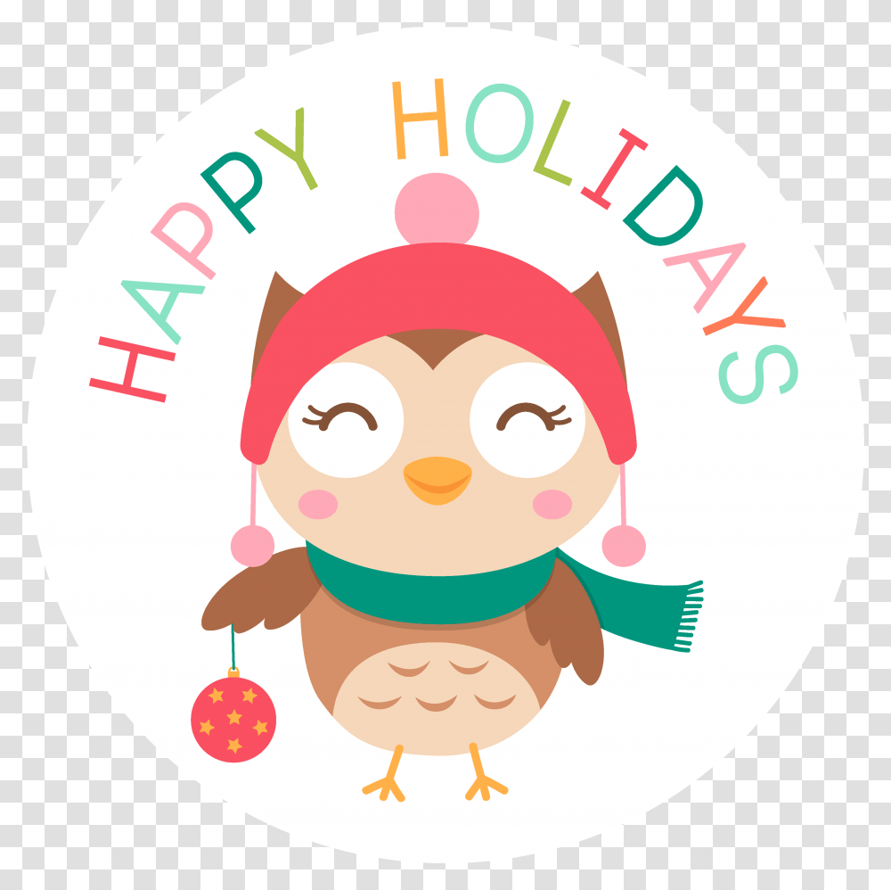 Happy Holidays Christmas Owl Holiday Clipart Full Size Happy Holidays Owl Clipart, Label, Text, Food, Logo Transparent Png