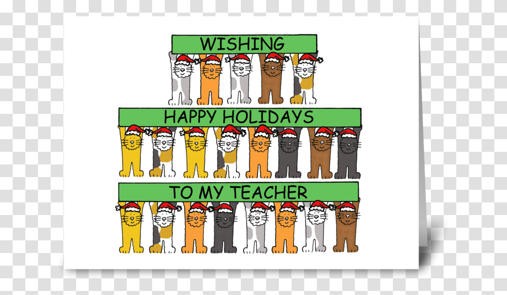 Happy Holidays To Teacher Cartoon Cats Greeting Card Christmas Eve Birthday Cards, Bottle, Beverage, Drink Transparent Png