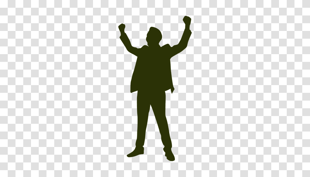 Happy Man Raising Hands, Standing, Person, Silhouette, People Transparent Png