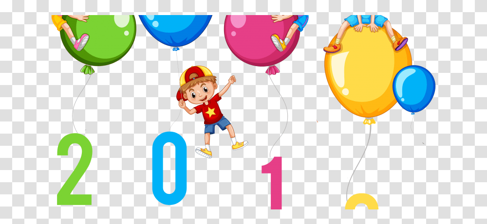 Happy New Year 2018 Kids With Balloons Clip Art Image Clipart Three Kids, Person Transparent Png
