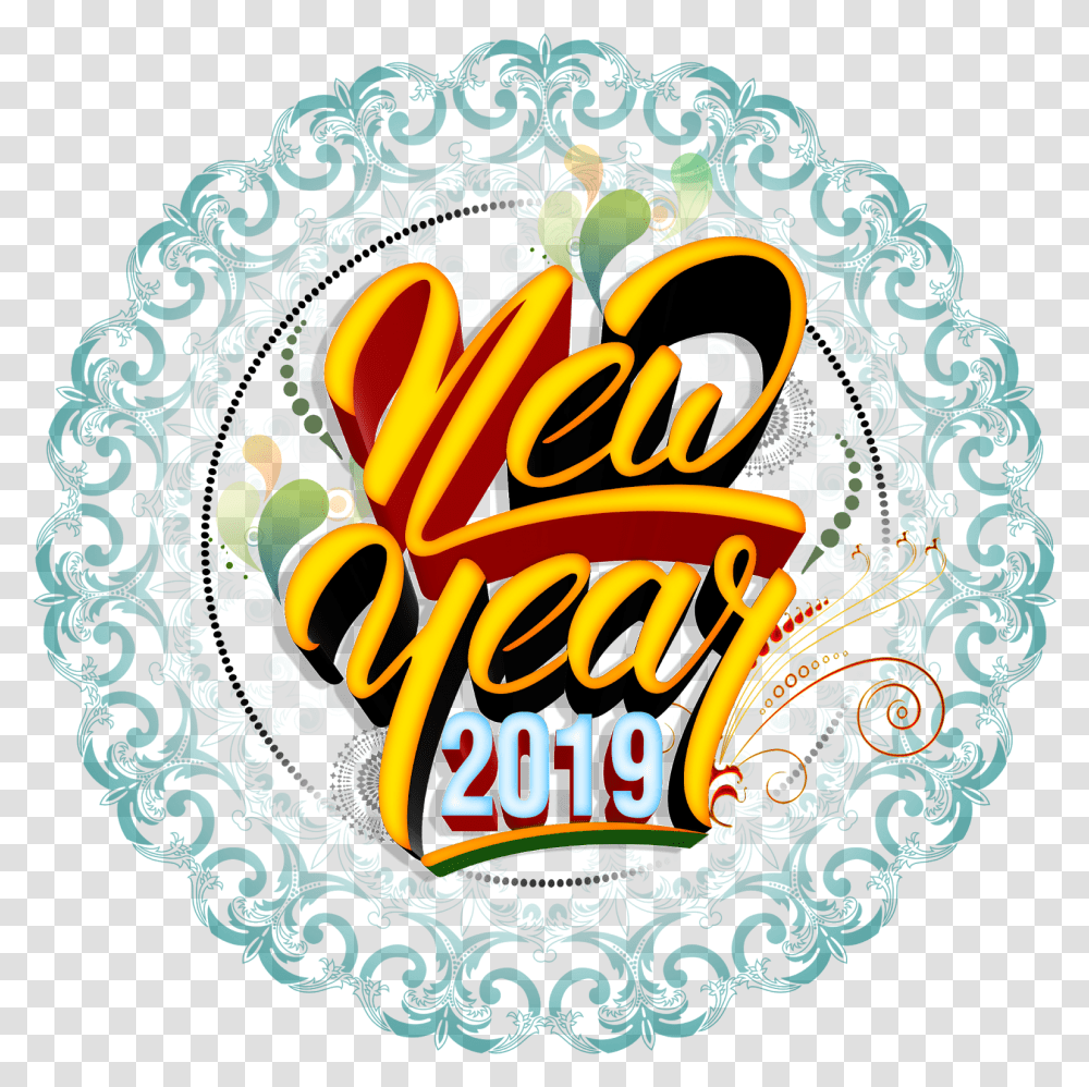 Happy New Year 2019 Hd Logo Free Downloads Naveengfx Vintage Floral, Label, Advertisement, Poster Transparent Png