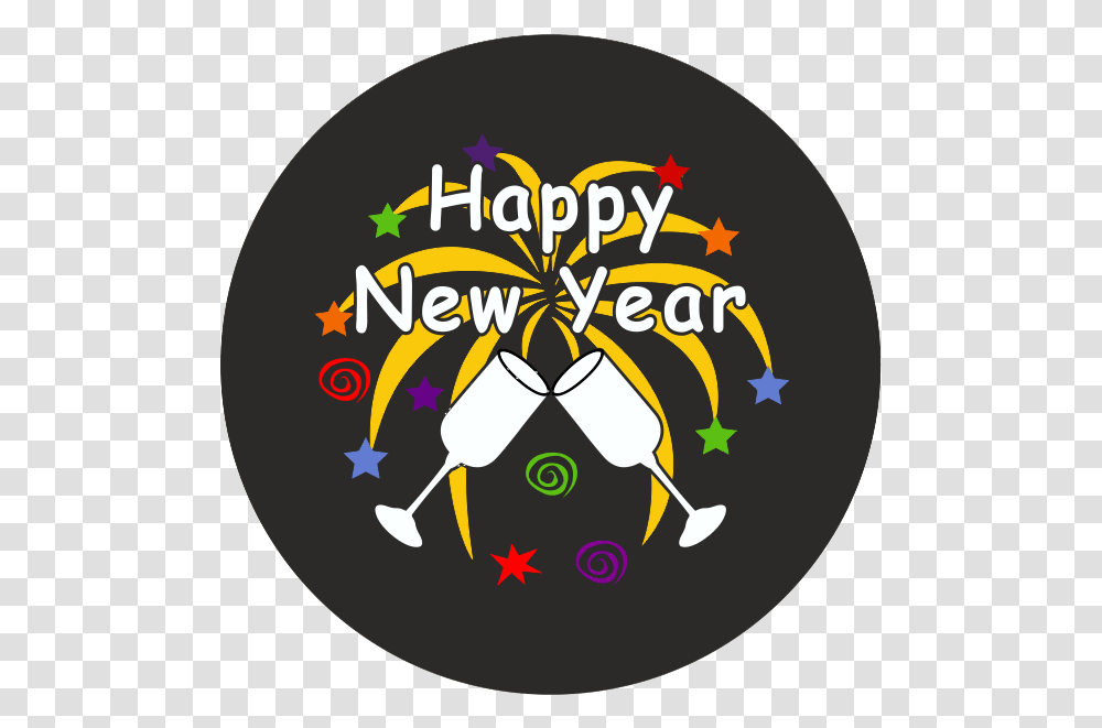 Happy New Year Badge Circle, Logo, Symbol, Text, Poster Transparent Png