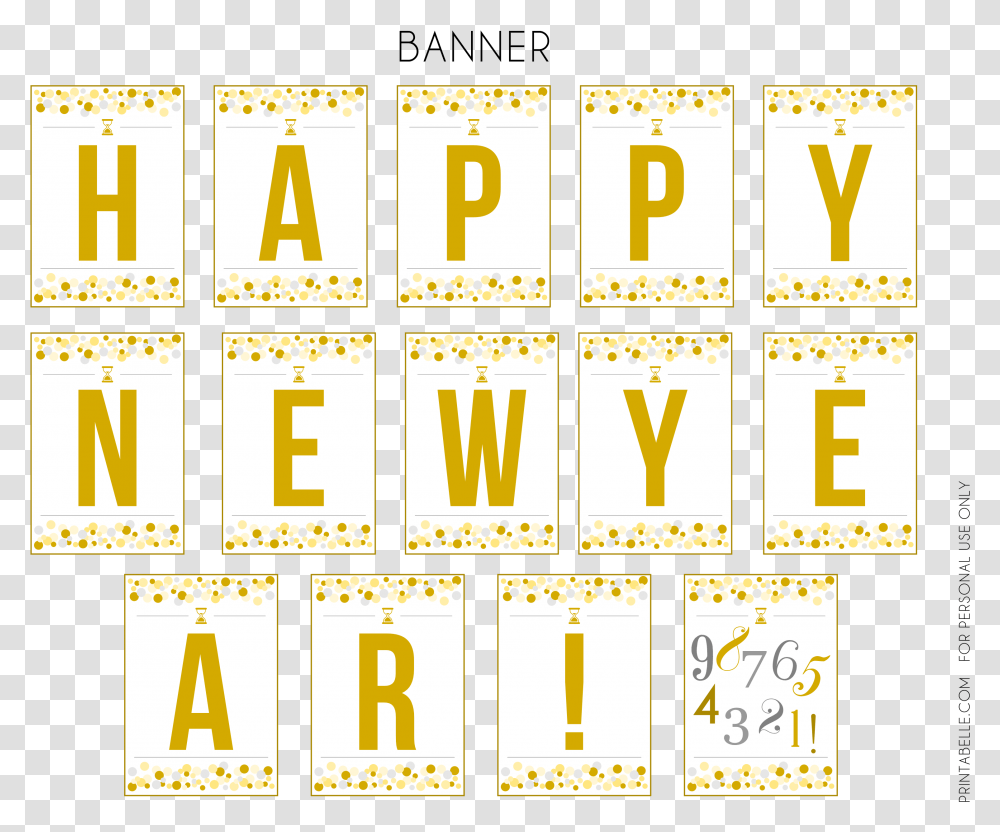 Happy New Year Banner New Year Printables Free, Number, Word Transparent Png