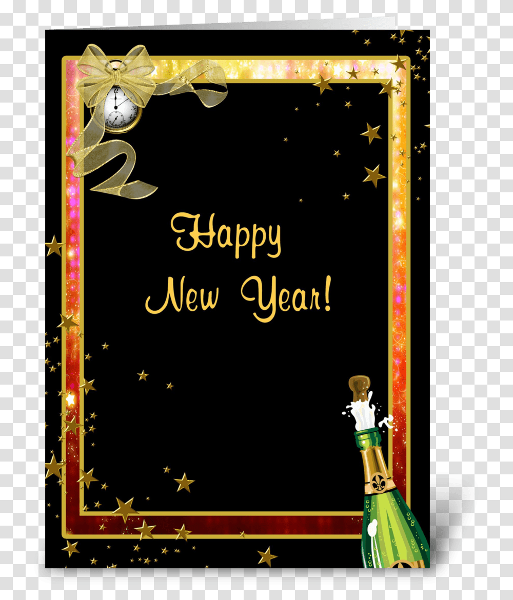 Happy New Year Champagne Clock Stars Greeting Card Raksha Bandhan, Poster, Advertisement, Alphabet Transparent Png