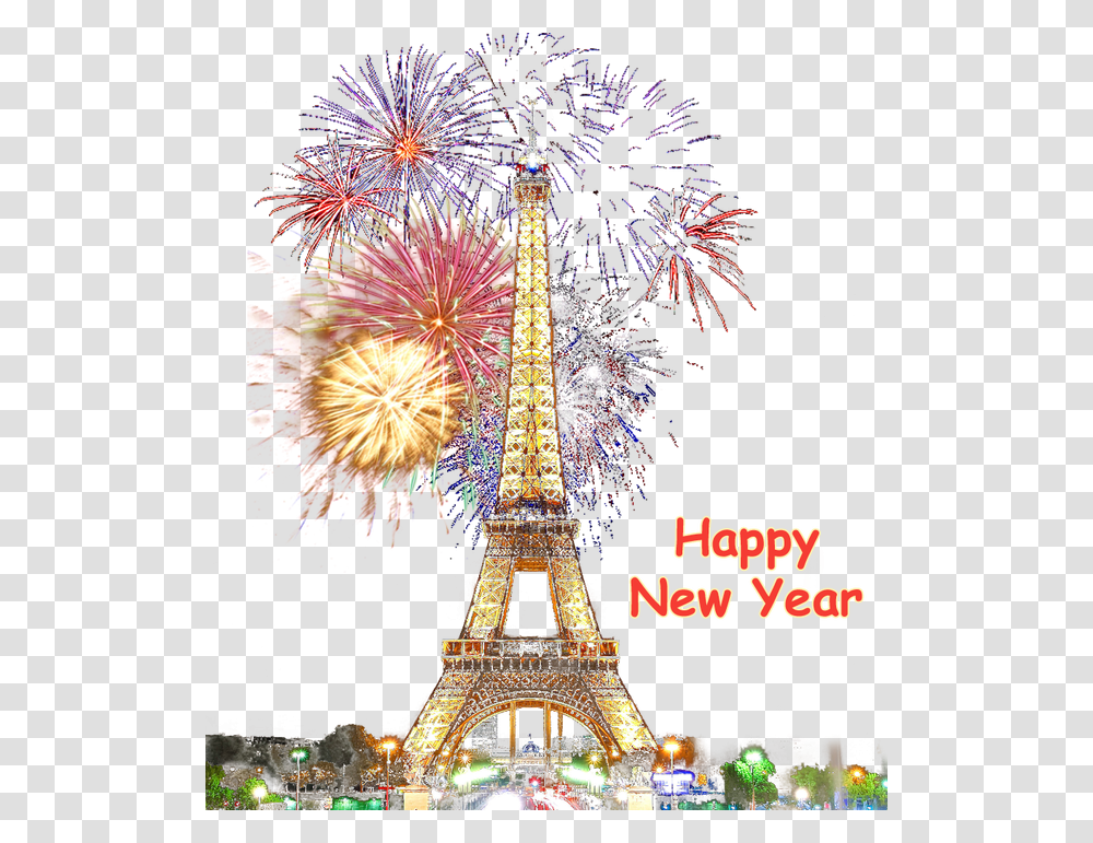 Happy New Year Fireworks Happy New Year Paris, Nature, Outdoors, Night, Lighting Transparent Png