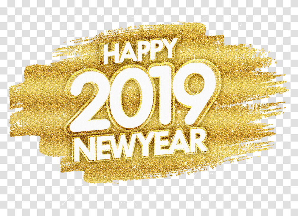 Happy New Year Gold Glitter Image Gold Happy New Year 2019, Label, Text, Food, Sweets Transparent Png