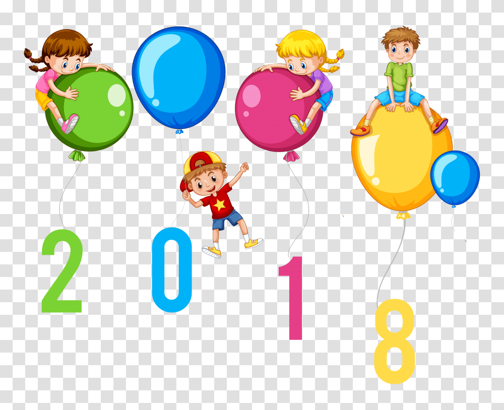 Happy New Year Kids With Balloons Clip Art Image, Doodle, Drawing Transparent Png