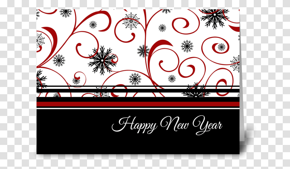 Happy New Year Red Black And White Greeting Card Black And Red Happy New Years, Floral Design, Pattern Transparent Png