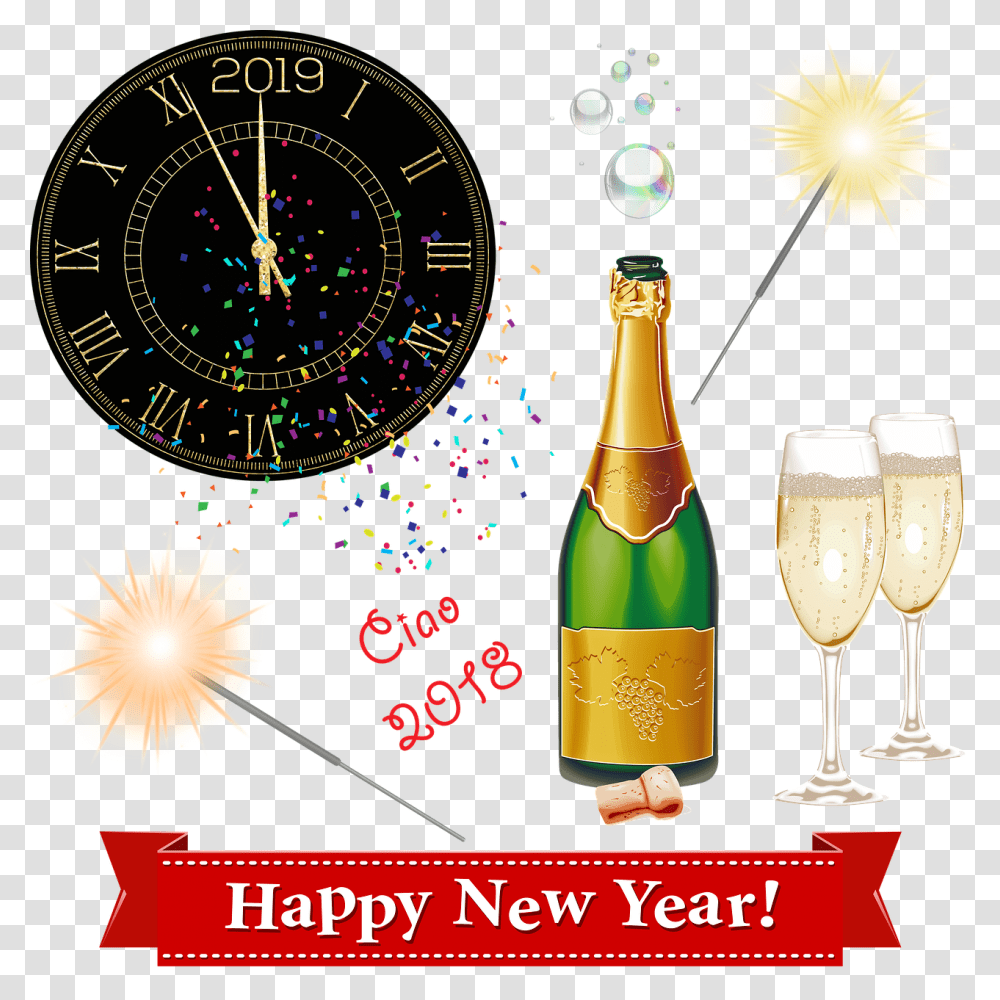 Happy New Years Champagne Bottle 2020, Beverage, Drink, Alcohol, Glass Transparent Png