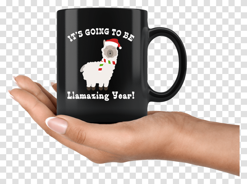 Happy New Years Eve Llama Santas Hat Going To Be Llamazing Mug, Coffee Cup, Person, Human, Dessert Transparent Png