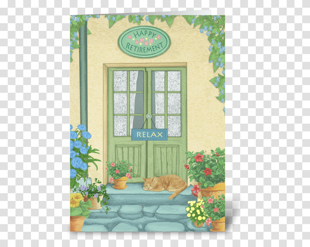 Happy Retirement Greeting Card Window, Cat, Plant, Flower, Dog Transparent Png