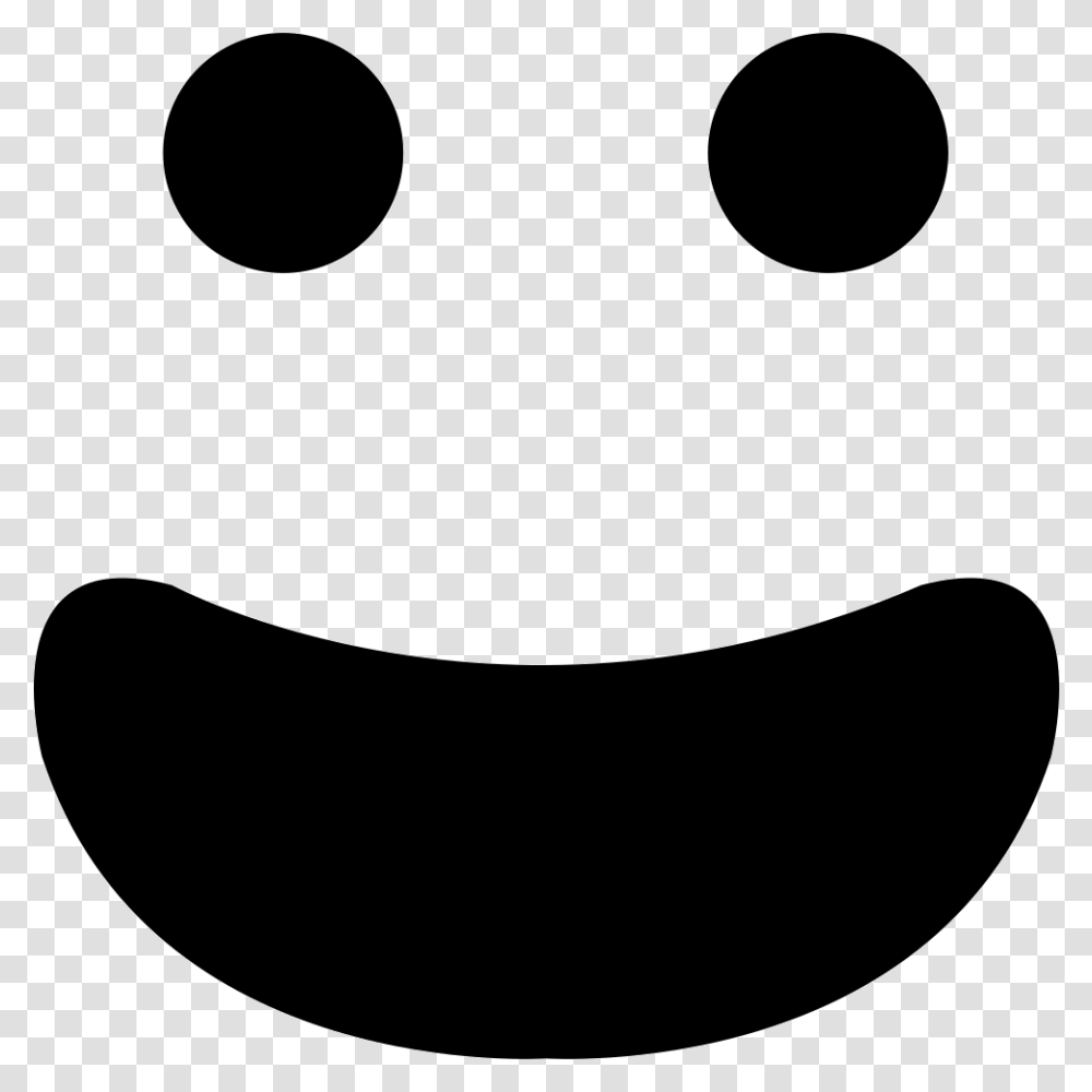 Happy Smiling Emoticon Face With Open Mouth Smiling Mouth Black, Stencil, Mustache Transparent Png