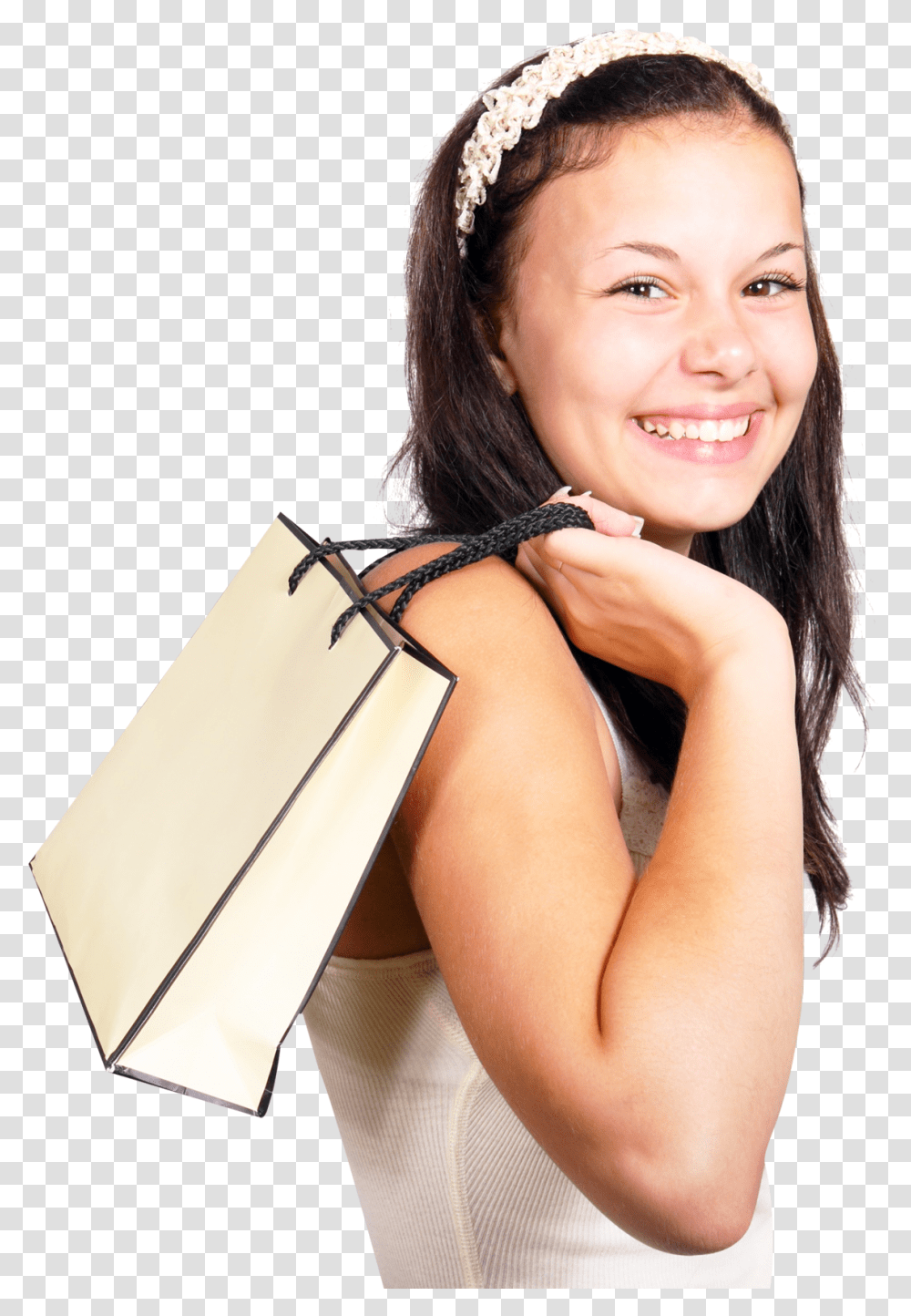 Happy Smiling Woman Hold Shopping Bag Image Woman With Shopping Bag, Person, Human, Hat Transparent Png