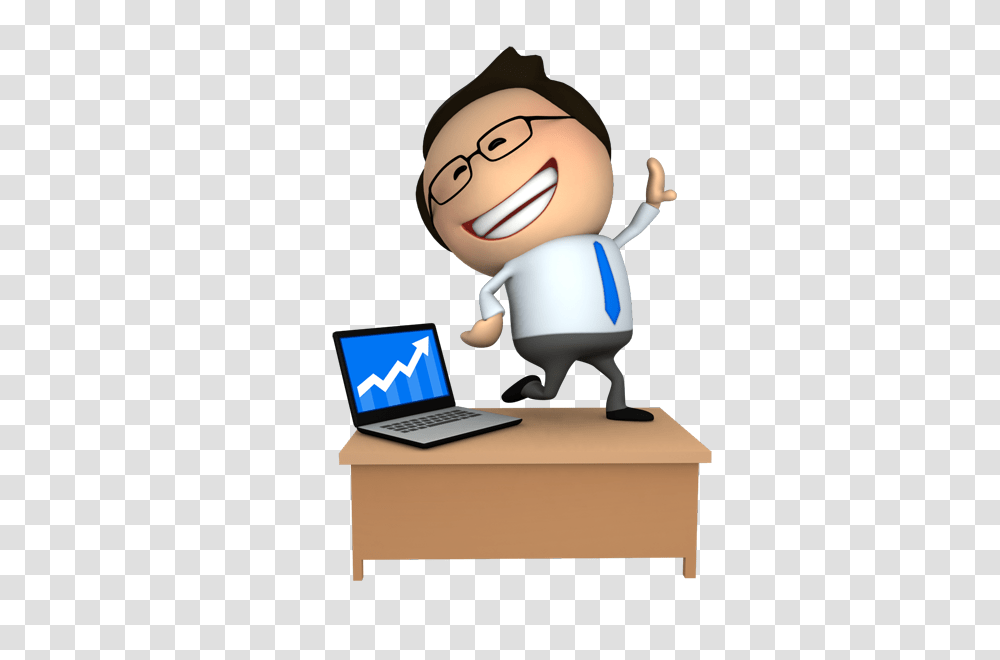 Happy Successful Business Cartoon Guy Free Images, Laptop, Pc, Computer, Electronics Transparent Png