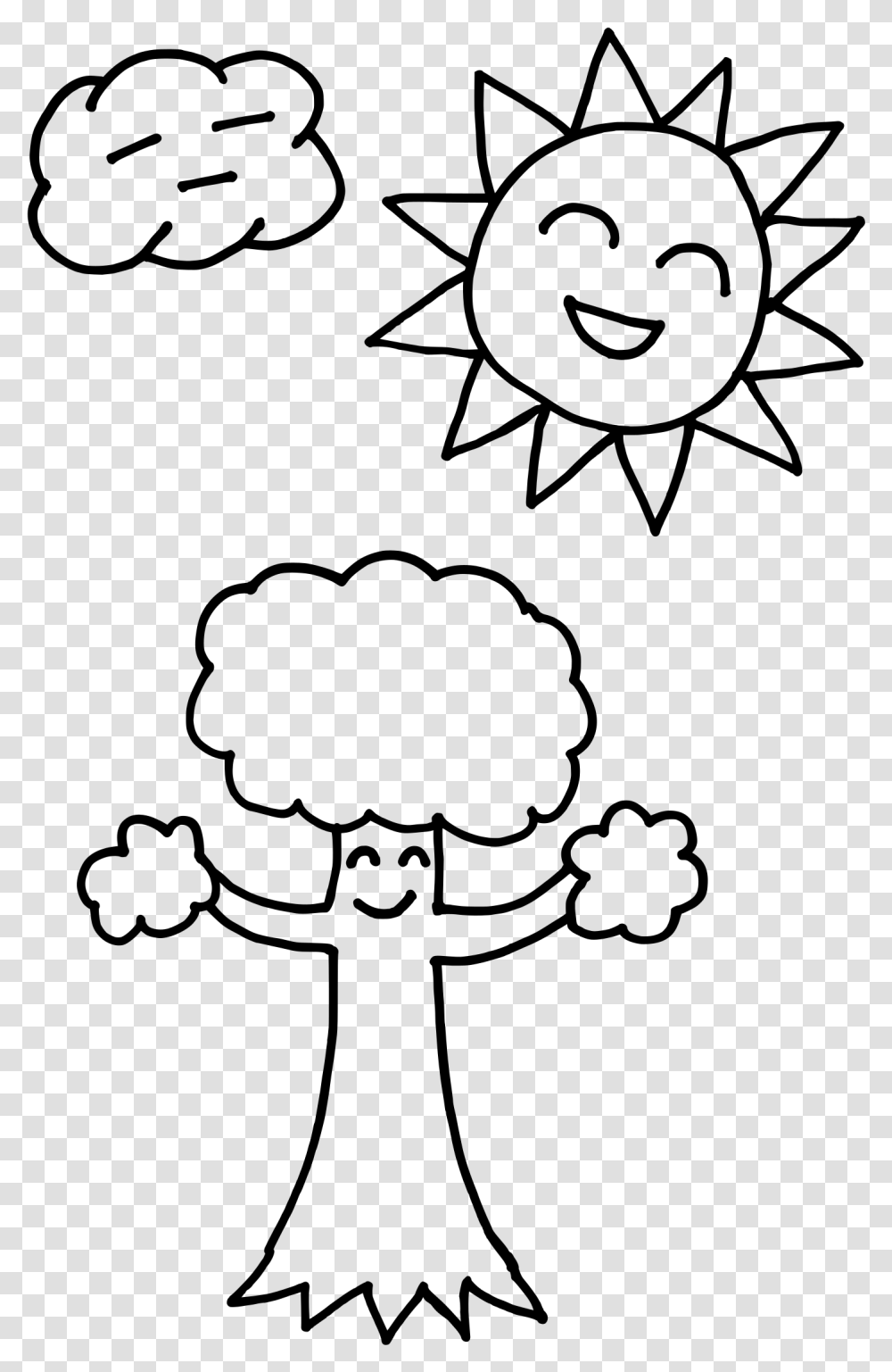 Happy Sun Drawing At Getdrawings Tree And Sun Coloring Pages, Gray, World Of Warcraft Transparent Png