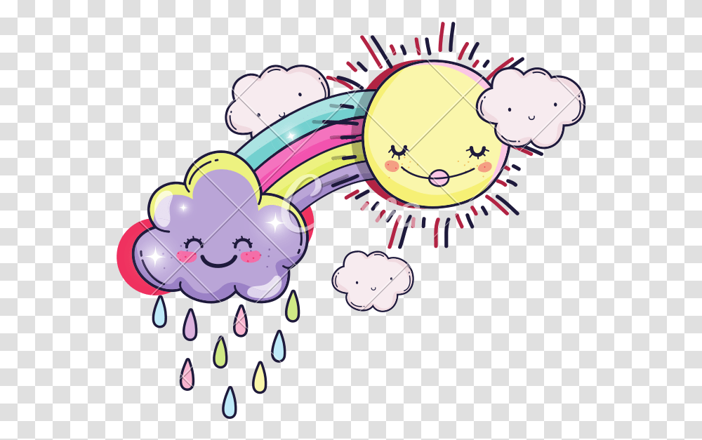 Happy Sun With Rainbow And Cute Clouds Icons By Canva Cartoon, Graphics, Drawing, Outdoors, Nature Transparent Png