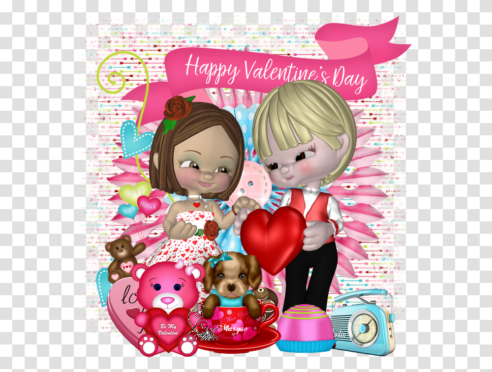 Happy Valentine's Day Cartoon, Doll, Toy, Advertisement, Poster Transparent Png