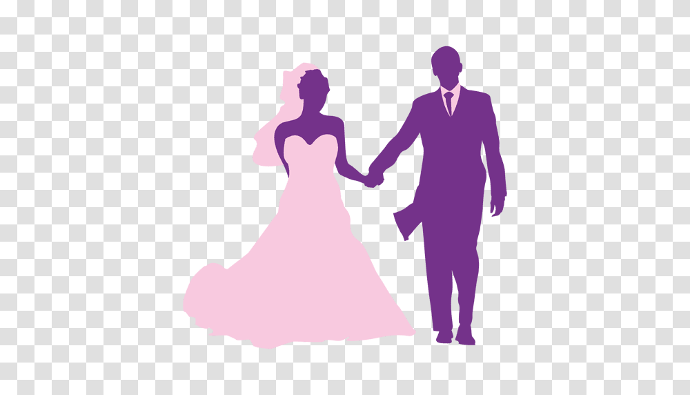 Happy Wedding Couple Silhouette, Person, Robe, Fashion Transparent Png