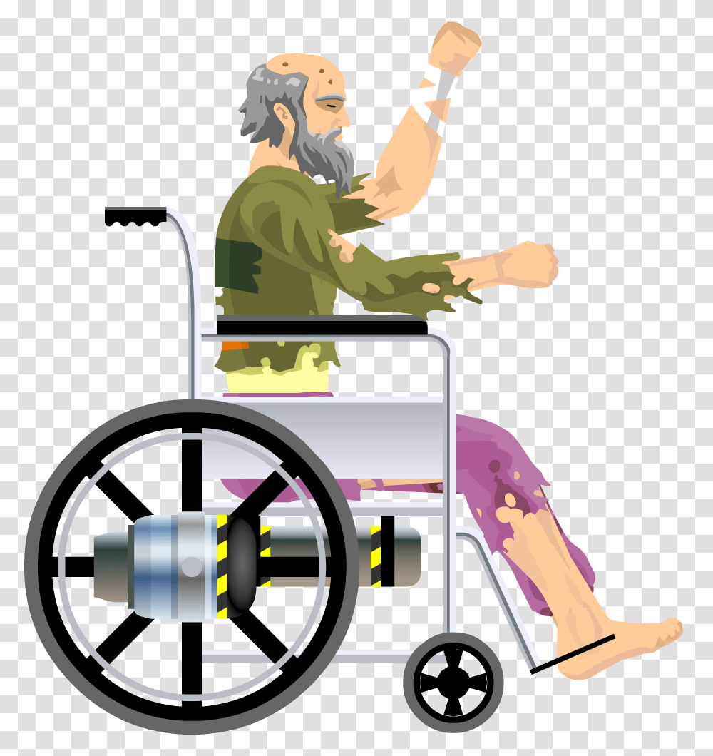 Happy Wheels Wheelchair, Furniture, Person, Human, Lawn Mower Transparent Png