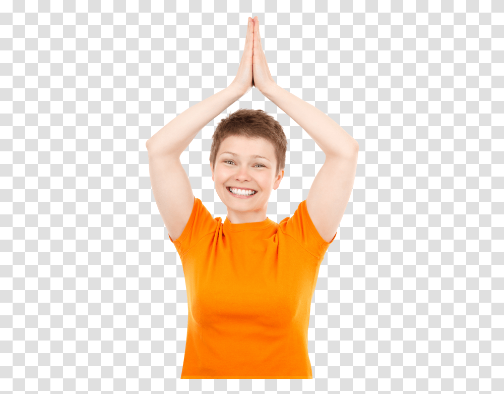 Happy Woman Joining Her Palms Together Image Girl, Person, Human, Arm, Face Transparent Png