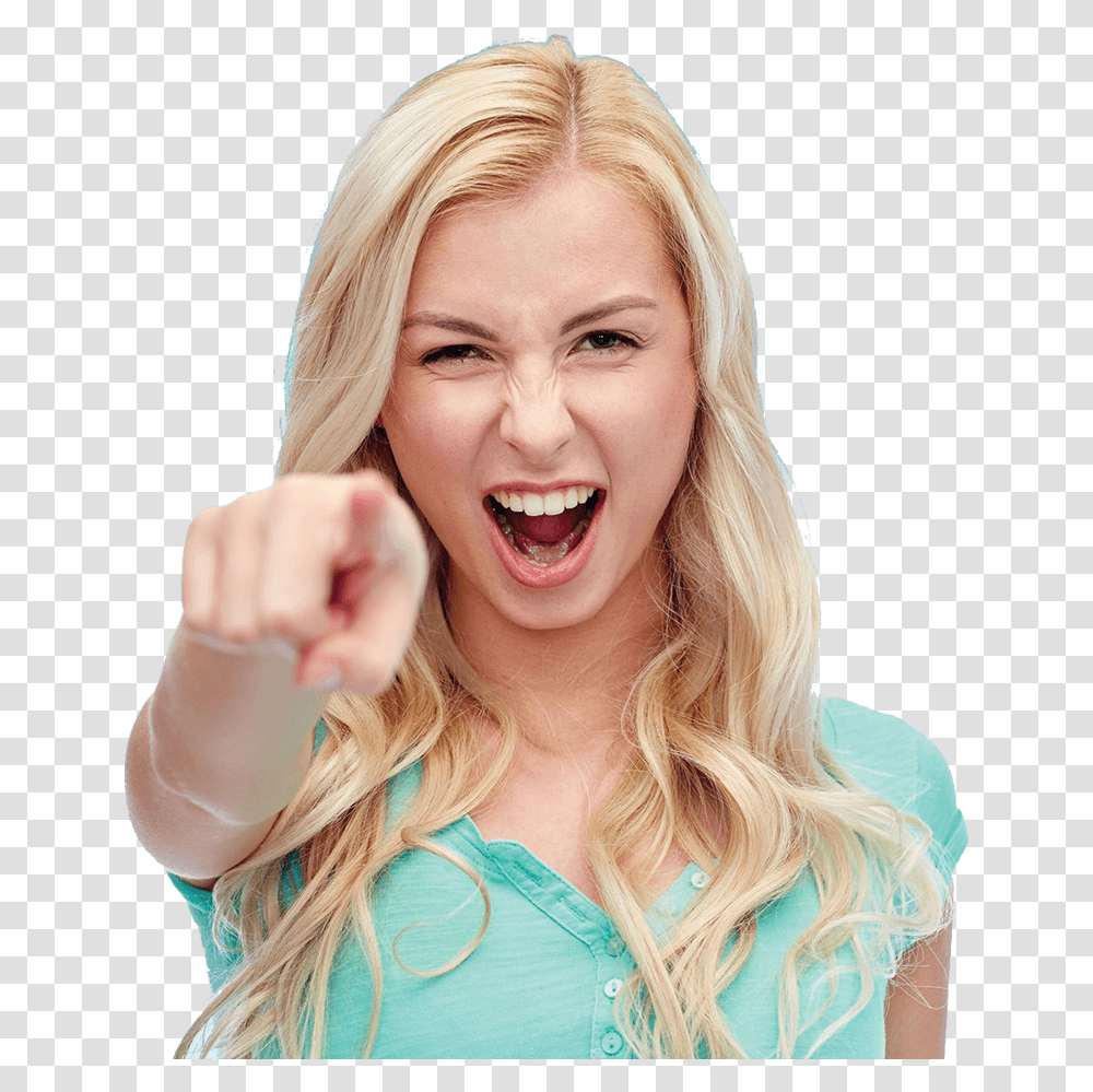 Happy Woman Young Woman Pointing Finger, Blonde, Girl, Kid, Teen Transparent Png