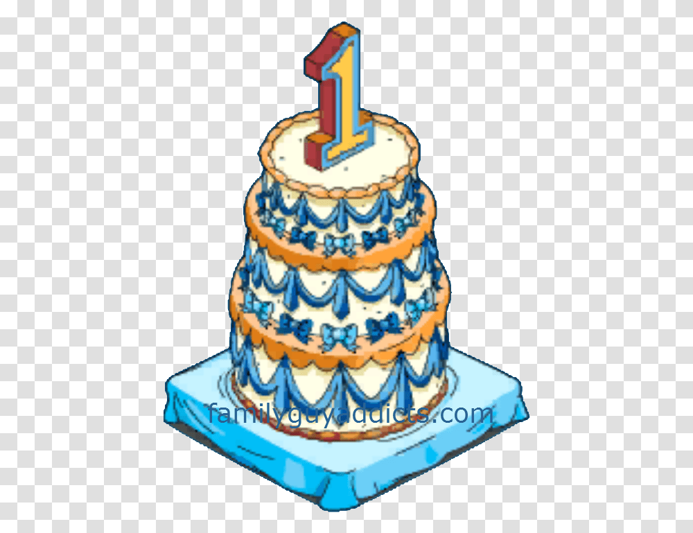 Happy Year And Clams Family Guy Addicts Birthday Cake With A 1 Candle, Dessert, Food, Wedding Cake, Sweets Transparent Png