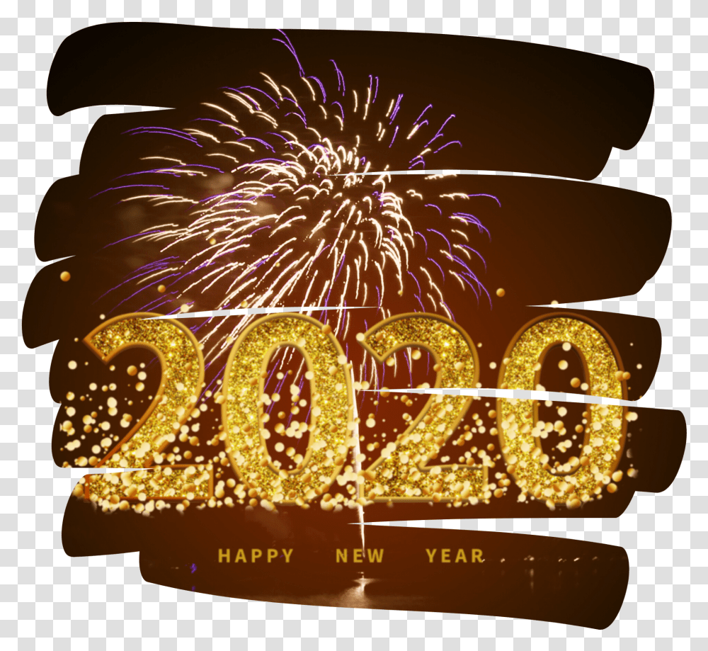 Happynewyear 2020 Glitter Gold Fireworks Night Blue Fir Fireworks, Nature, Outdoors, Diwali, Lamp Transparent Png