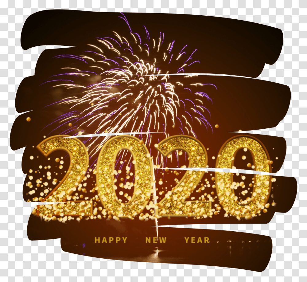 Happynewyear 2020 Glitter Gold Fireworks Night Fireworks, Nature, Outdoors, Diwali, Lamp Transparent Png