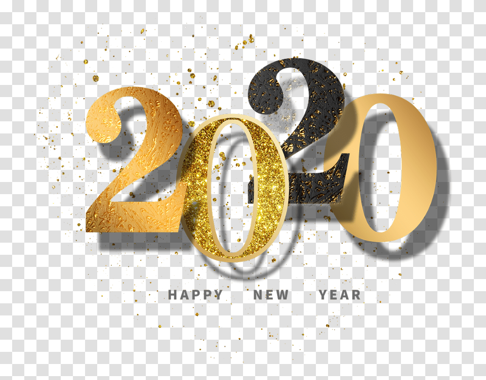 Happynewyear Newyear 2020 Glitter Black Gold Calligraphy, Snake, Number Transparent Png