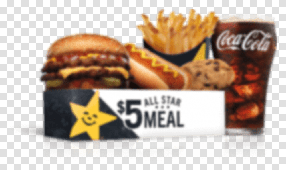 Hardee S 5 All Star Value Meals, Food, Hot Dog, Fries Transparent Png