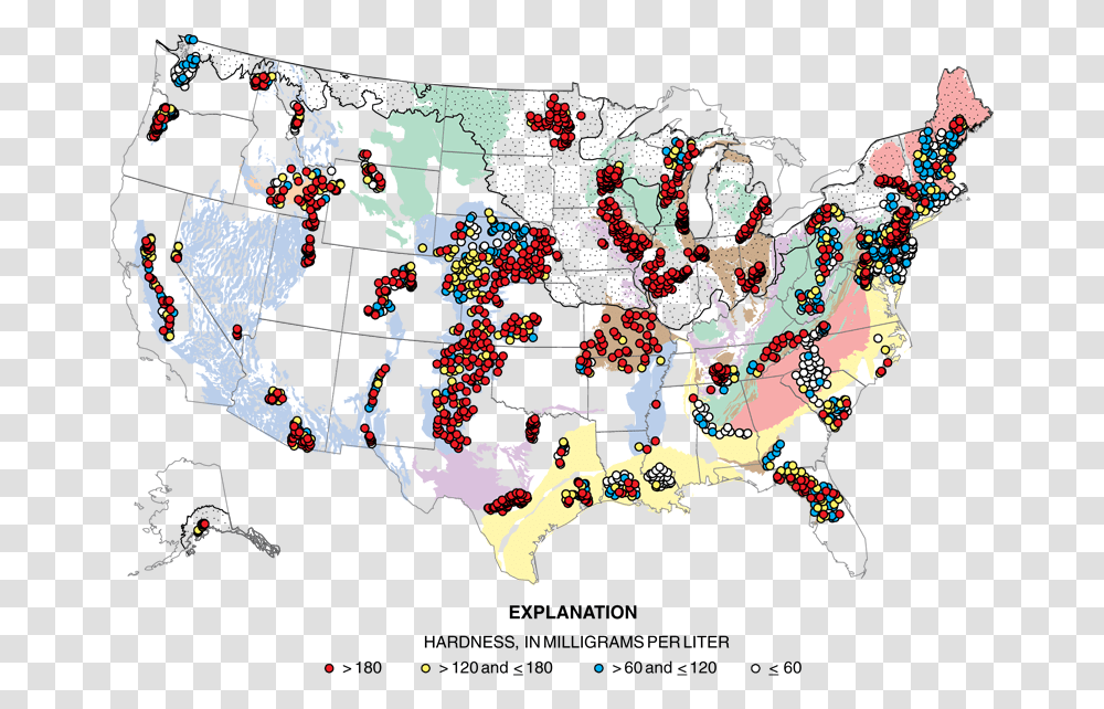 Hardness Of Water Us Water Hardness Map, Diagram, Plot, Atlas, Person Transparent Png