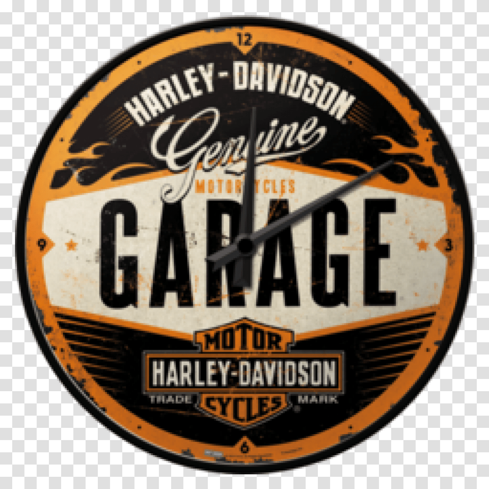 Harley Davidson Genuine Bar & Shield Garage Wall Clock Label, Text, Lager, Beer, Alcohol Transparent Png