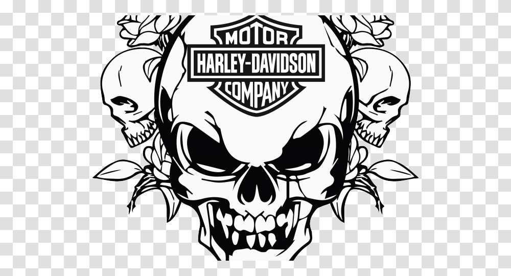 Harley Motorcycle Clipart Black And White Harley Davidson Skull Art, Stencil, Pillow, Cushion, Poster Transparent Png