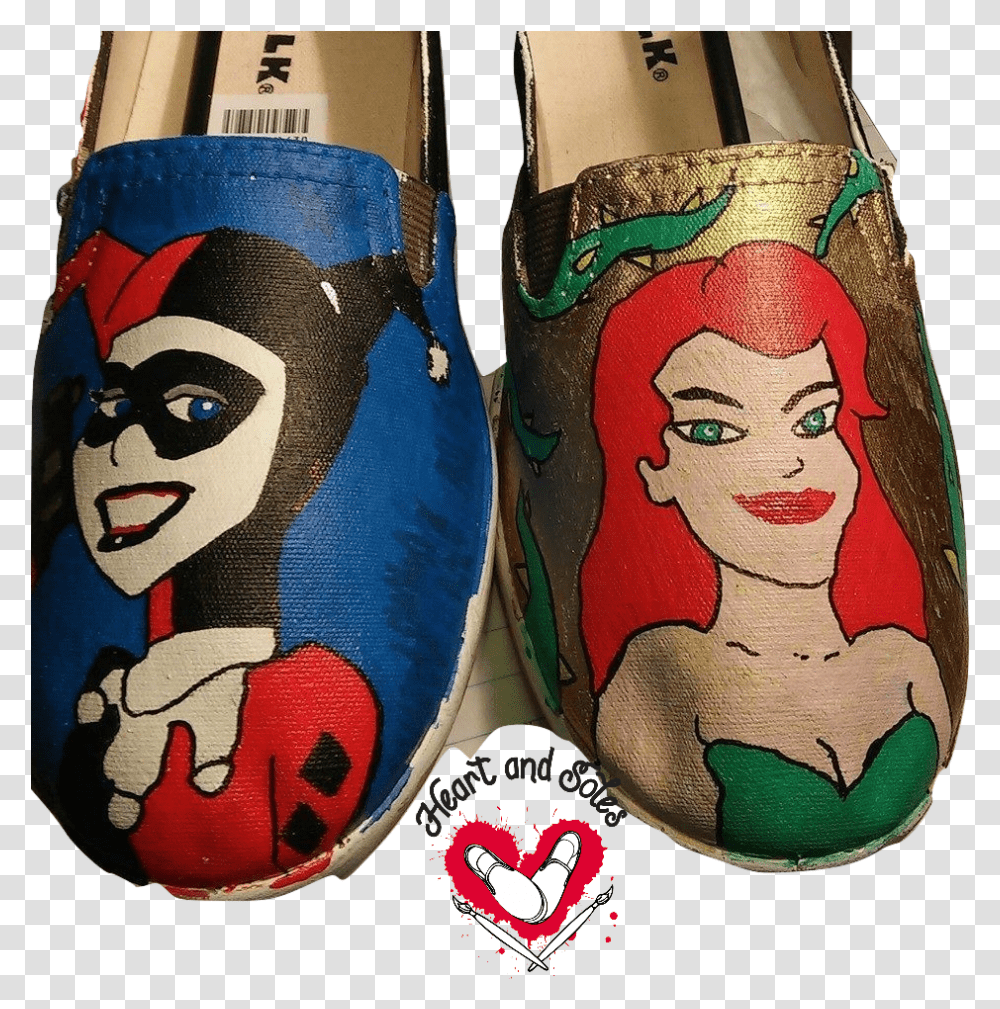 Harley Quinn And Poison Ivy Hand Painted Shoes Sock, Apparel, Footwear, Sneaker Transparent Png